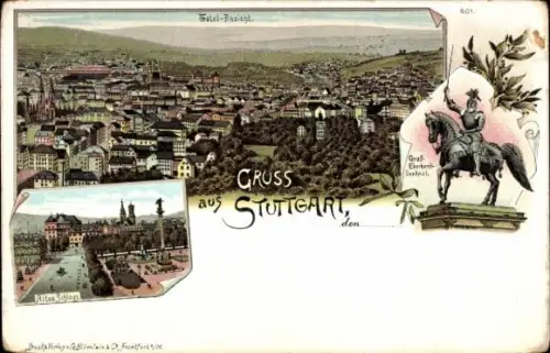 Litho Stuttgart in Württemberg, Gesamtansicht, Altes Schloss, Denkmal