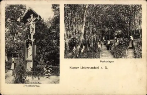 Ak Obermarchtal in Württemberg, Kloster Untermarchtal, Park, Friedhofskreuz