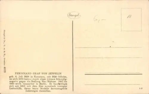 Künstler Ak Ferdinand Graf von Zeppelin, Portrait