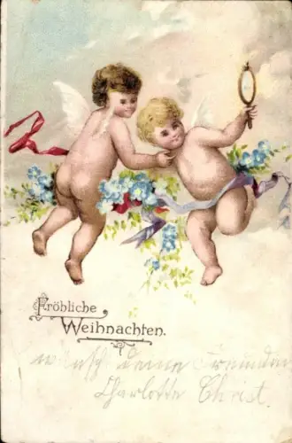 Ak Frohe Weihnachten, Engel, Vergissmeinnicht