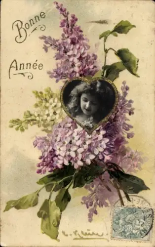 Präge Künstler Litho Klein, C., Glückwunsch Neujahr, Mädchen, Veilchen