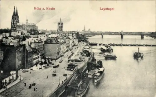 Ak Köln am Rhein, Köln am Rhein, Leystapel, Flussansicht, Schiffe, Stadtansicht