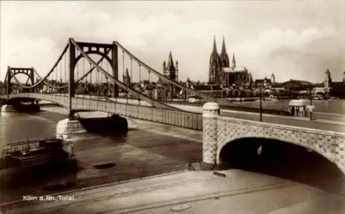 Ak Köln am Rhein,  Hängebrücke, Rhein, Dom, Schiffe