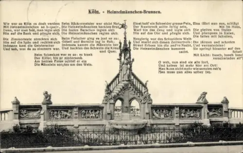 Ak Köln am Rhein, Heinzelmännchen-Brunnen, Gedicht