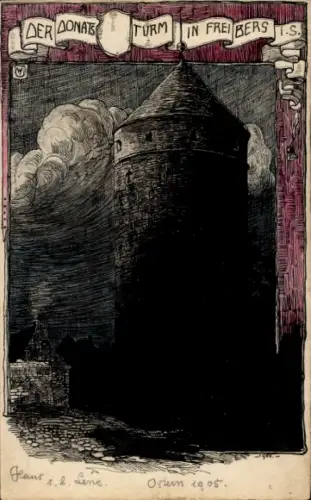 Ak Freiberg in Sachsen, Donatsturm, Freiberger, Ostern 1905, Schwarz-Weiß Zeichnung