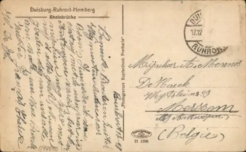 Ak Homberg Ruhrort Duisburg im Ruhrgebiet, Rheinbrücke