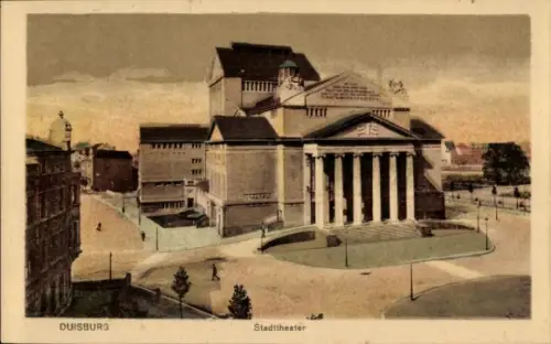 Ak Duisburg im Ruhrgebiet,  Stadttheater, Gebäude mit Säulen, Straßenansicht