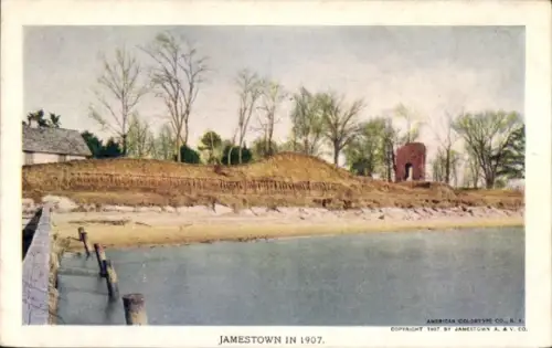 Ak Jamestown St Helena, Jamestown 1907, Strandansicht, Bäume,  Ruine
