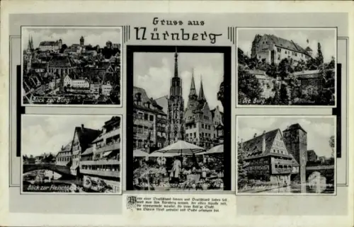 Ak Nürnberg, Burg, Fleischbrücke, Schöner Brunnen, Henkersteg