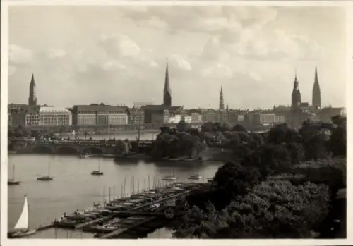 Ak Hamburg Mitte Altstadt, Lombardsbrücke, Türme der Stadt