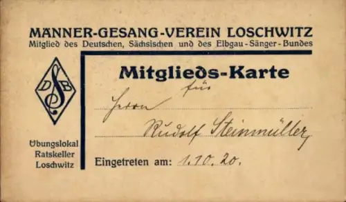Ak Dresden Loschwitz, Männer Gesang-Verein, Mitglieds-Karte