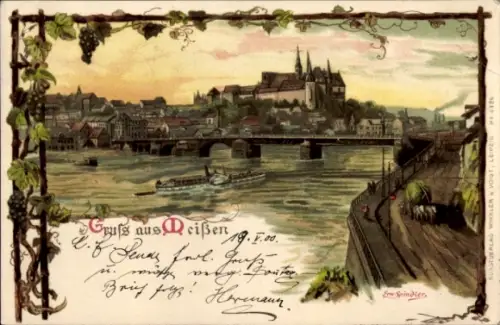 Künstler Litho Spindler, Erwin, Meißen an der Elbe, Albrechtsburg, Brücke