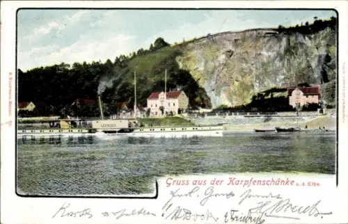 Ak Meißen an der Elbe, Karpfenschänke, Dampfer Germania
