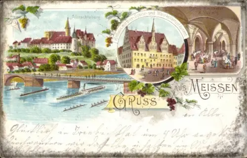 Litho Meißen an der Elbe, Albrechtsburg, Rathaus