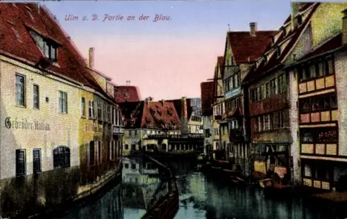 Ak Ulm an der Donau, Ulm an der Blau, Wasserstraße,  Gebäude, 