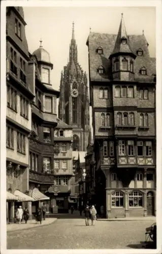 Ak Frankfurt am Main, Frankfurt, Römerberg, Dom,  Gebäude, Schwarz-Weiß-Foto