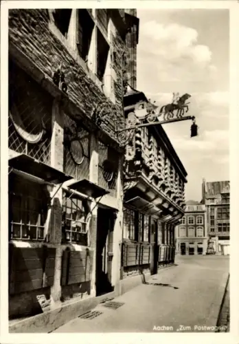 Ak Aachen,   Gaststätte Zum Postwagen, Rathaus, Schilder, Straßenansicht