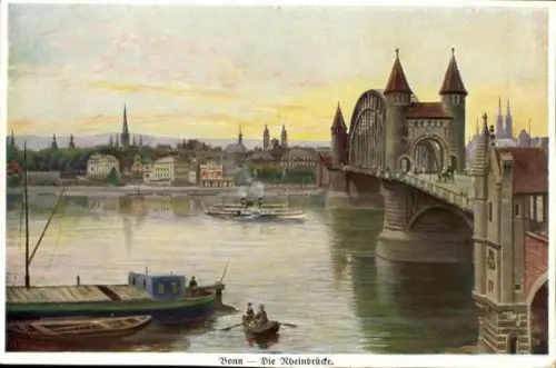 Künstler Ak Bonn am Rhein, Die Rheinbrücke