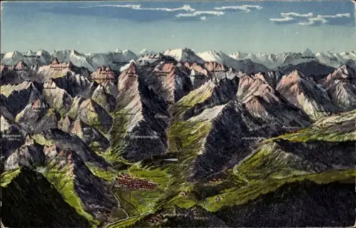 Ak Oberstdorf im Oberallgäu, Berglandschaft,  Vogelschau, farbenfroh, keine Personen
