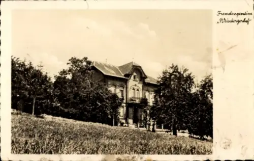 Ak Stromberg im Hunsrück, Fremdenpension „Weinbergerhof“, Gebäude, Bäume, Wiese