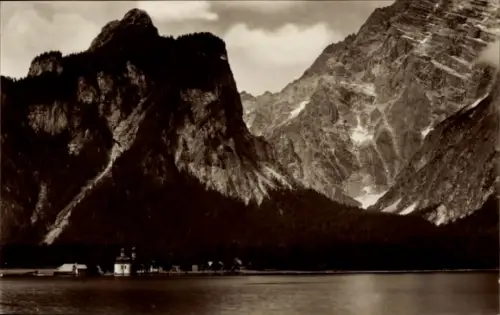 Ak Königssee Berchtesgadener Land Oberbayern, Berglandschaft, See, Kapelle, Watzmann-Ostwand