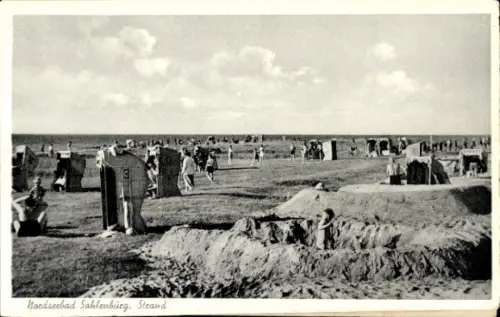 Ak Nordseebad Sahlenburg Cuxhaven, Nordseebad  Strand, Badegäste, Strandkörbe, Meer