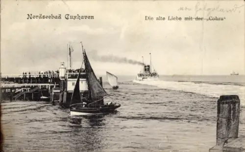 Ak Nordseebad Cuxhaven, Nordseebad  Segelboote, Dampfer, Hafenansicht