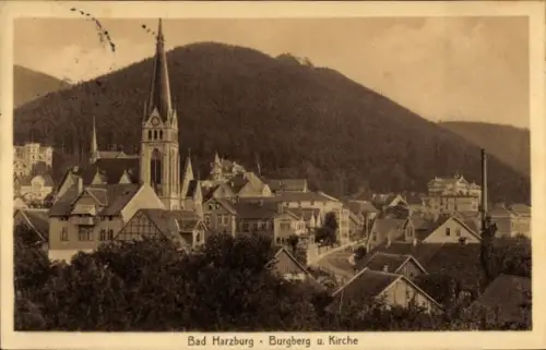 Ak Bad Harzburg am Harz,  Burgberg, Kirche, Stadtansicht, Berge