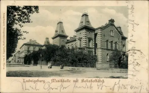 Ak Ludwigsburg in Württemberg, Musikhalle, Bahnhofhotel