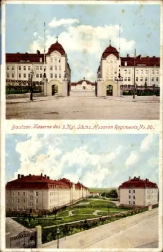 Ak Bautzen Sachsen, Kaserne, 3. Kgl. Sächsischen Husaren Regiments Nr. 20
