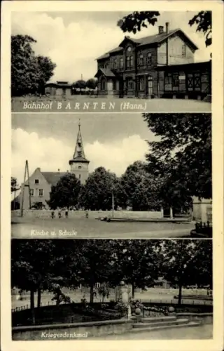Ak Barnten Nordstemmen in Niedersachsen, Bahnhof, Kirche, Schule, Kriegerdenkmal