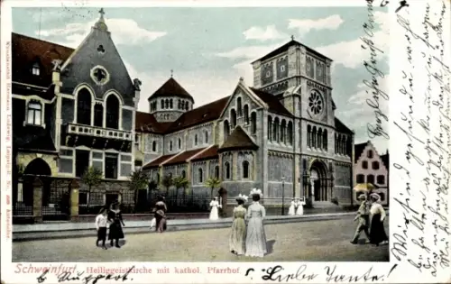 Ak Schweinfurt in Unterfranken Bayern, Heiliggeistkirche, Kath. Pfarrhof