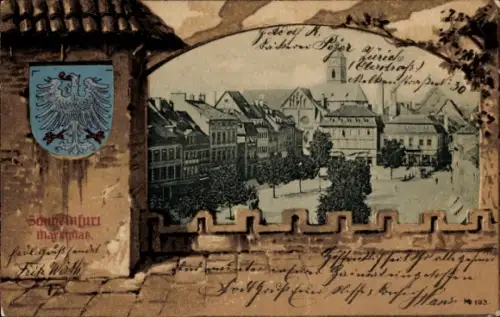 Präge Wappen Passepartout Ak Schweinfurt in Unterfranken Bayern, Marktplatz
