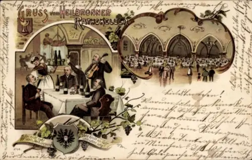 Ganzsachen Litho Heilbronn am Neckar, Rathauskeller, Tanzsaal, Wappen, PP 11 F 17/05