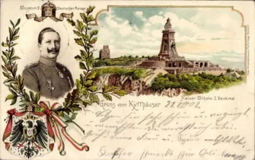 Wappen Litho Bad Frankenhausen, Kaiser Wilhelm II., Kyffhäuser Denkmal