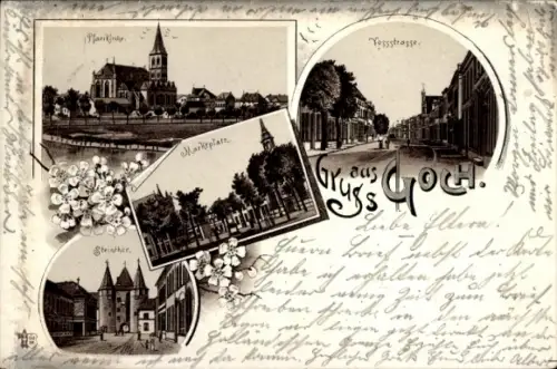 Litho Goch am Niederrhein, Pfarrkirche, Marktplatz, Steintor, Vossstraße