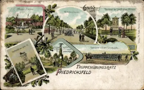 Litho Friedrichsfeld Voerde am Niederrhein, Truppenübungsplatz, Offizierscasino, Denkmal, Exerzieren