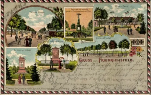 Litho Friedrichsfeld Voerde am Niederrhein, Kriegerdenkmal, Offizierkasino, Franzosenfriedhof