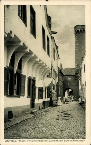 Ak Zons Dormagen am Niederrhein, Rheinstraße mit Durchblick durchs Rheintor