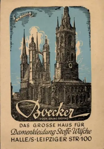 Künstler Ak Halle an der Saale, Kaufhaus Boecker vormals Bruno Freytag