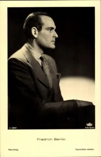 Ak Schauspieler Friedrich Benfer, Portrait im Profil, Ross Verlag A 3268/1, Autogramm
