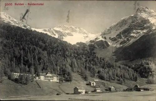 Ak Sulden Solda Stilfs Stelvio Südtirol, Suldenhotel, Berge, Wälder, Landschaft, 