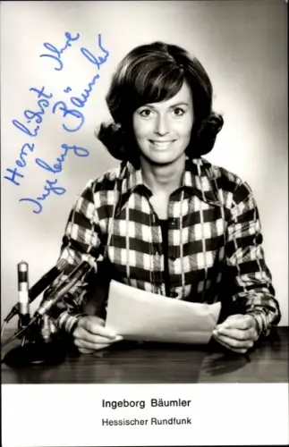 Ak Fernsehansagerin Ingeborg Bäumler, Hessischer Rundfunk, Autogramm