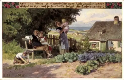Lied Ak Hey, Paul, Volksliederkarten Nr. 91, Arm und klein ist meine Hütte, Garten