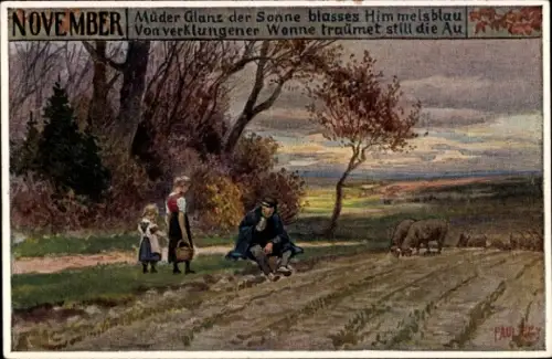 Künstler Ak Hey, Paul, Im Jahreslauf, November, Hirte mit Schafen