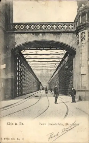 Ak Köln am Rhein, Köln a. Rh., Feste Rheinbrücke, Durchblick, Personen auf der Brücke