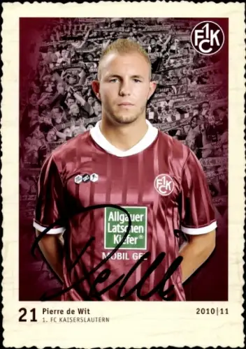 Autogrammkarte Fußballer Pierre de Wit, 1. FC Kaiserslautern, Autogramm