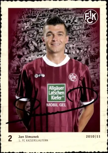 Sammelbild Fußballspieler Jan Simunek, 1. FC Kaiserslautern, Autogramm