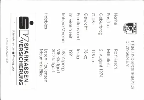 Autogrammkarte Fußballer Ralf Hirsch, TSF Ditzingen, Autogramm