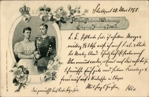 Ak Prinzessin Pauline von Württemberg, Erbprinz Friedrich zu Wied, Portrait